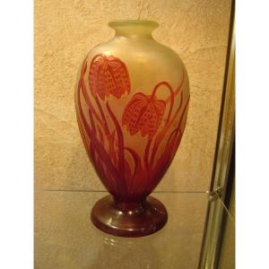  Galle  Glass Vase Decorated With Fritillariat Flowers 