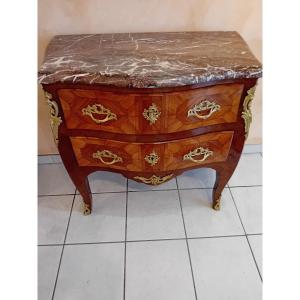 Curved Chest Of Drawers Louis XV Marquetry 18th Century 