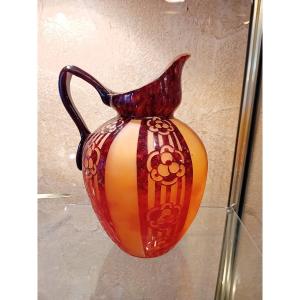 Charder Art Deco  Cameo Glass Pitcher 