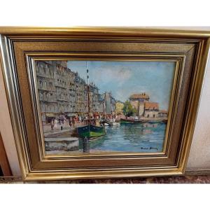 HENRI STENN HUILE SUR TOILE LE PORT DE HONFLEUR