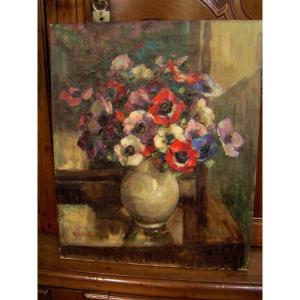 Geo Bierand Oil On Canvas  Flowers Signed Date 1929