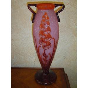 Charles Schneider Le Verre Francais  Glass Vase Digitalis Decor