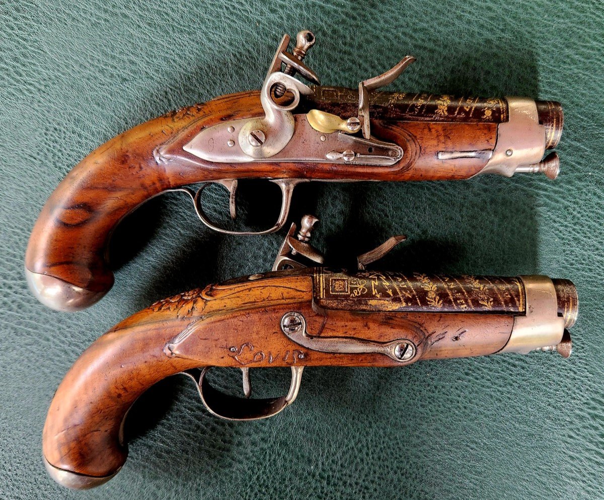 Paire De Pistolets Officier De Gendarmerie, Modèle An Ix, Premier Empire