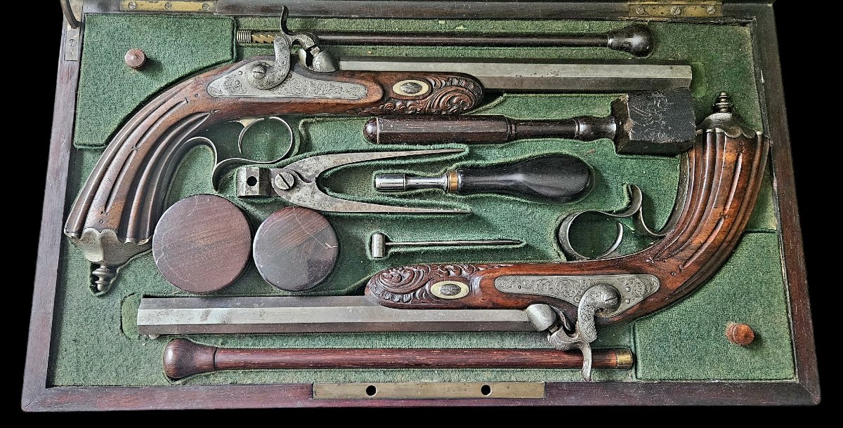 Coffret pistolet de duel duel "Baudry Breveté à Laval "-photo-3