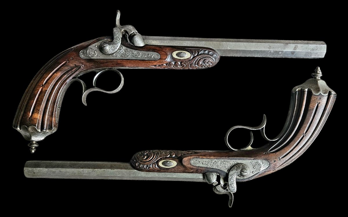 Coffret pistolet de duel duel "Baudry Breveté à Laval "-photo-1