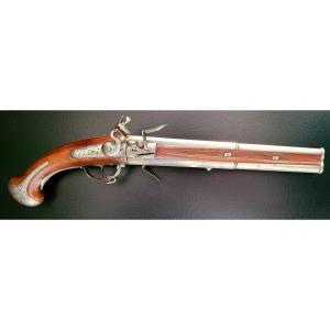 Rotating Double Barrel Flintlock Pistol