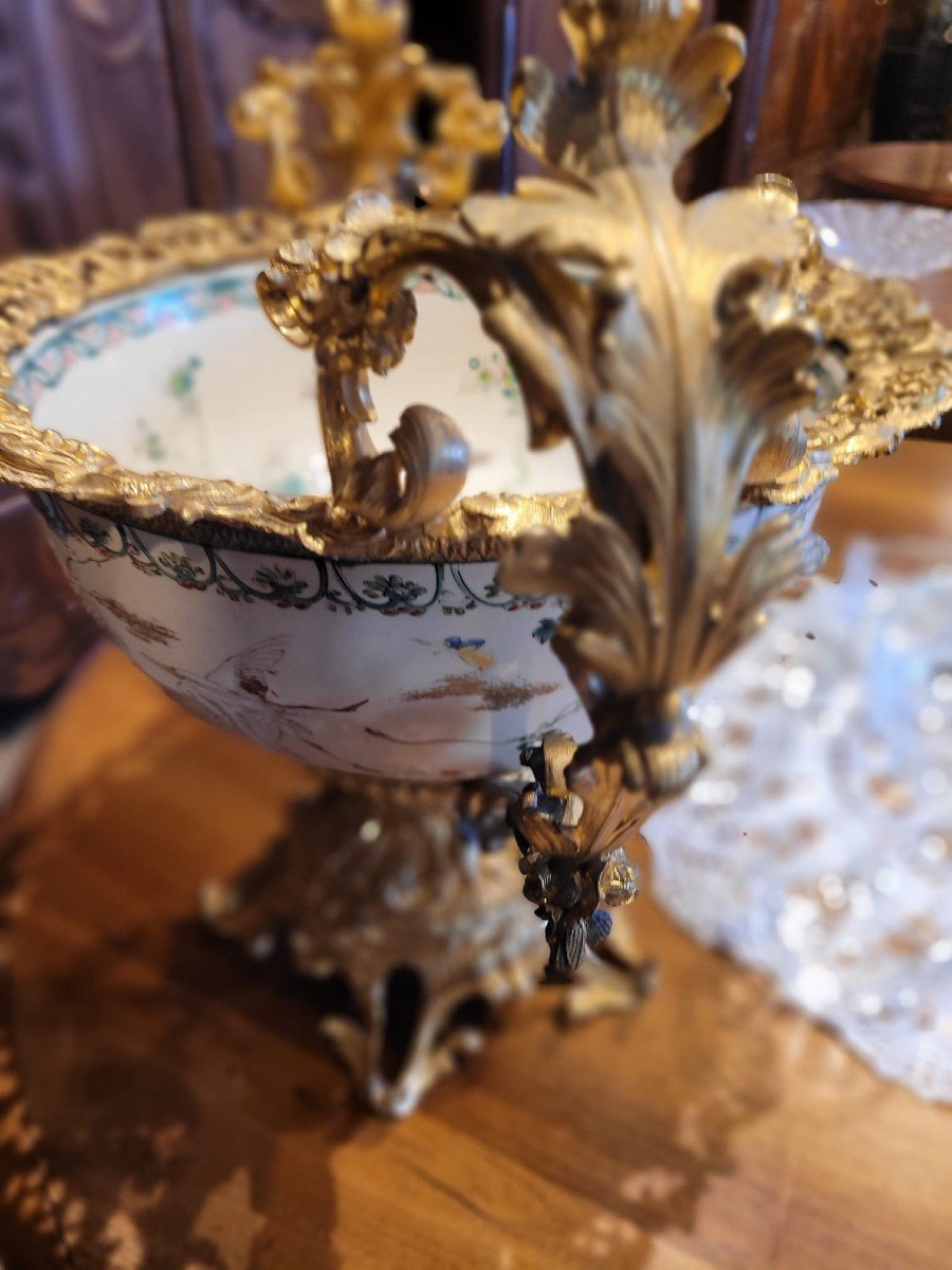 Coupe En Bronze Et Porcelaine Japonaise 19eme De La Compagnie Des Indes-photo-1