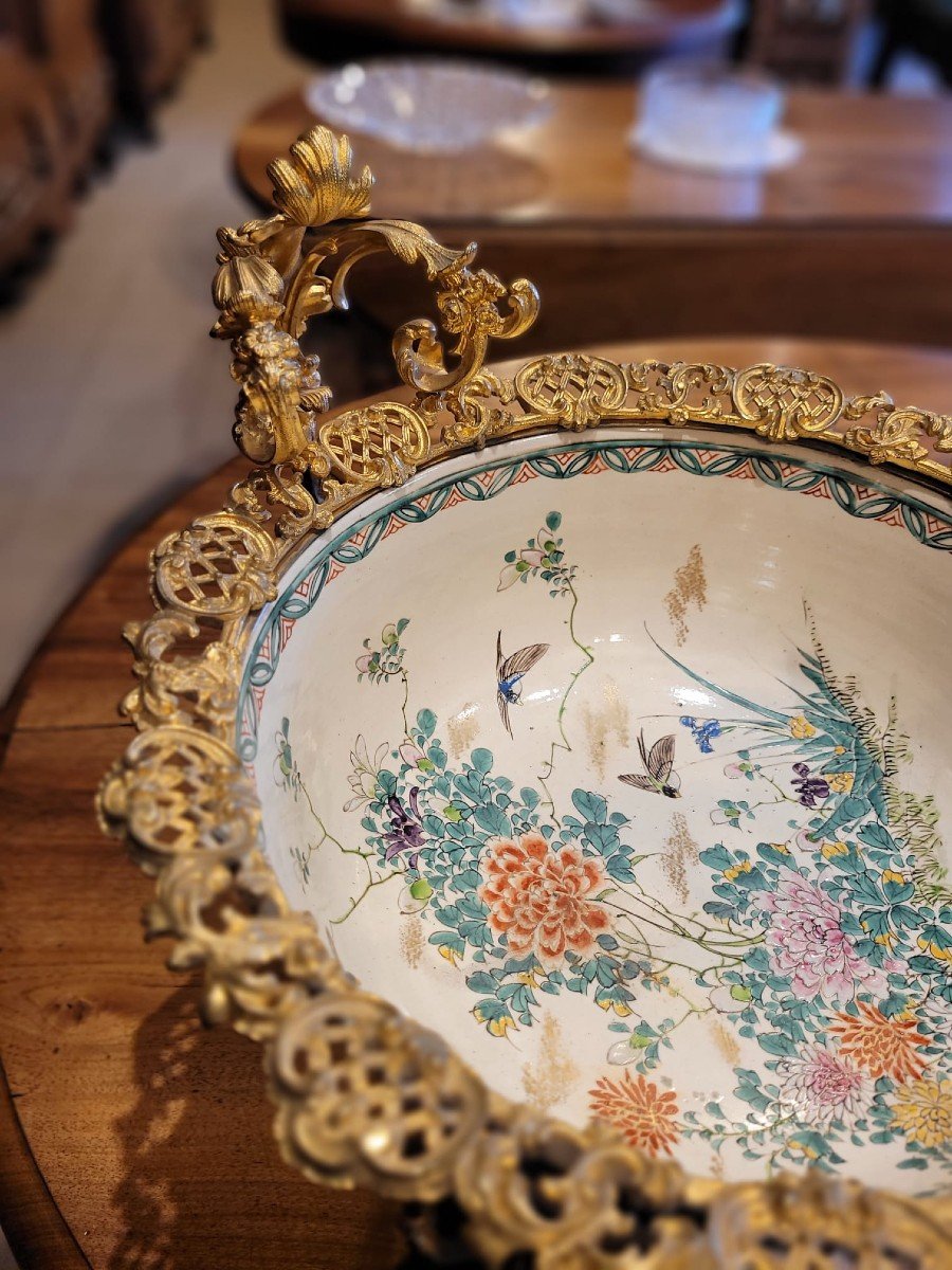 Coupe En Bronze Et Porcelaine Japonaise 19eme De La Compagnie Des Indes-photo-2