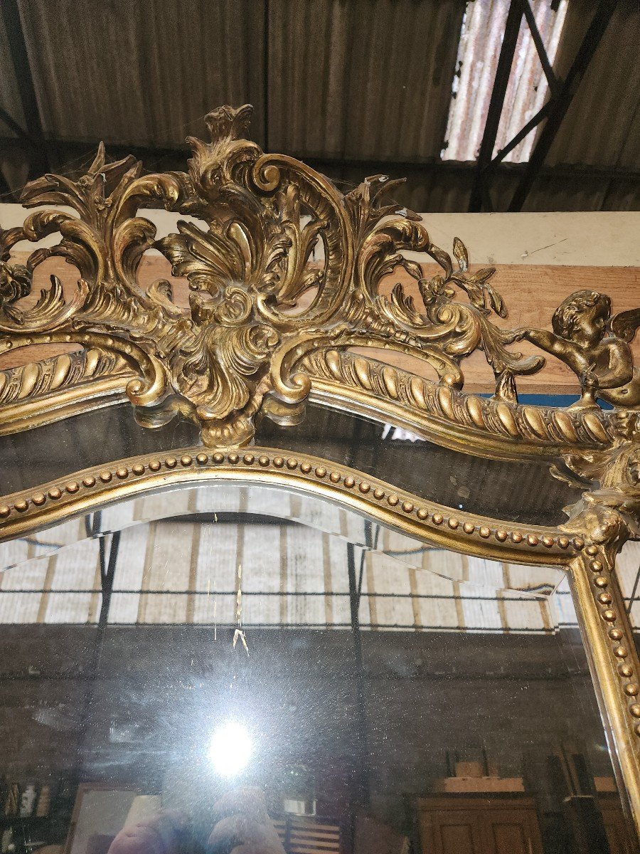 Grand Miroir Louis XV d'époque Napoléon III Orné De 2 Angelots -photo-4