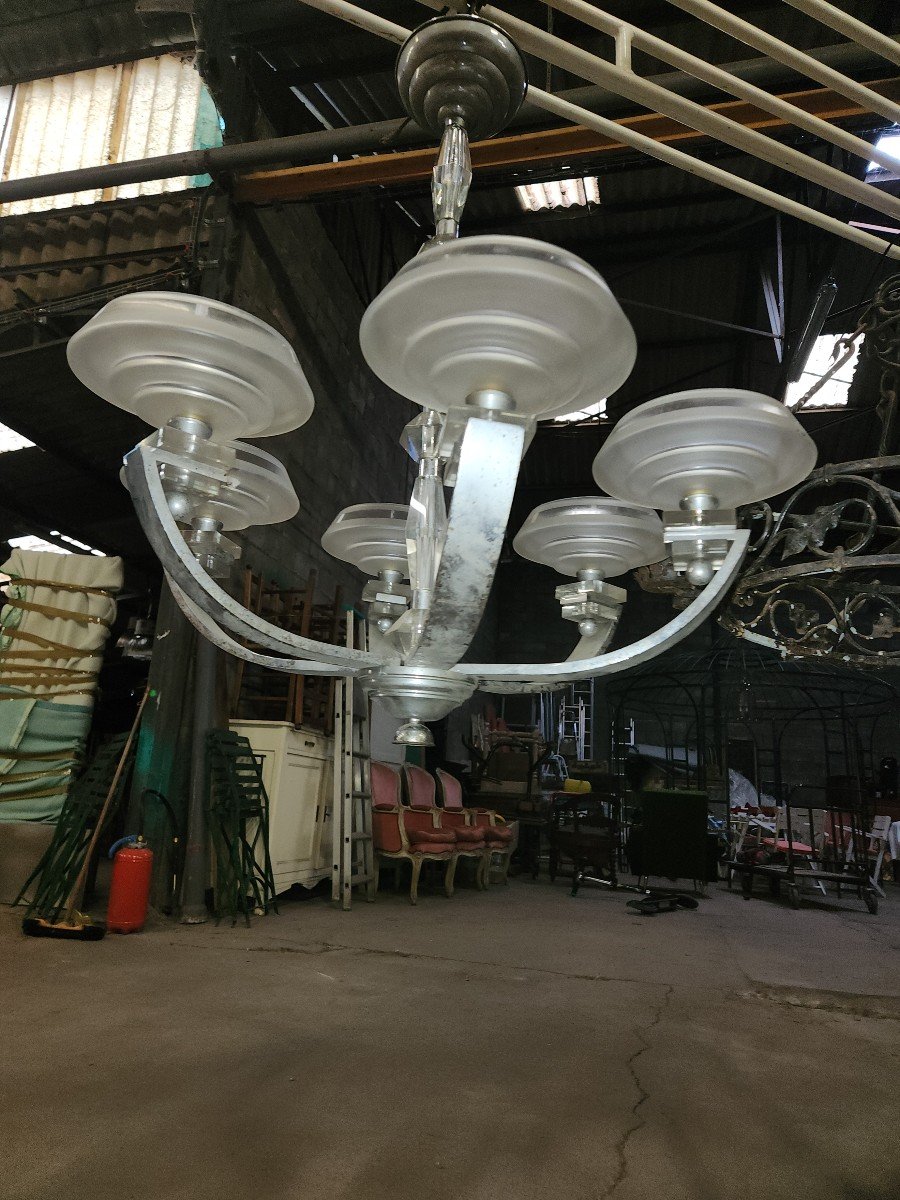 Large 1950s Chandelier In Glass And Chromed Métal -photo-6