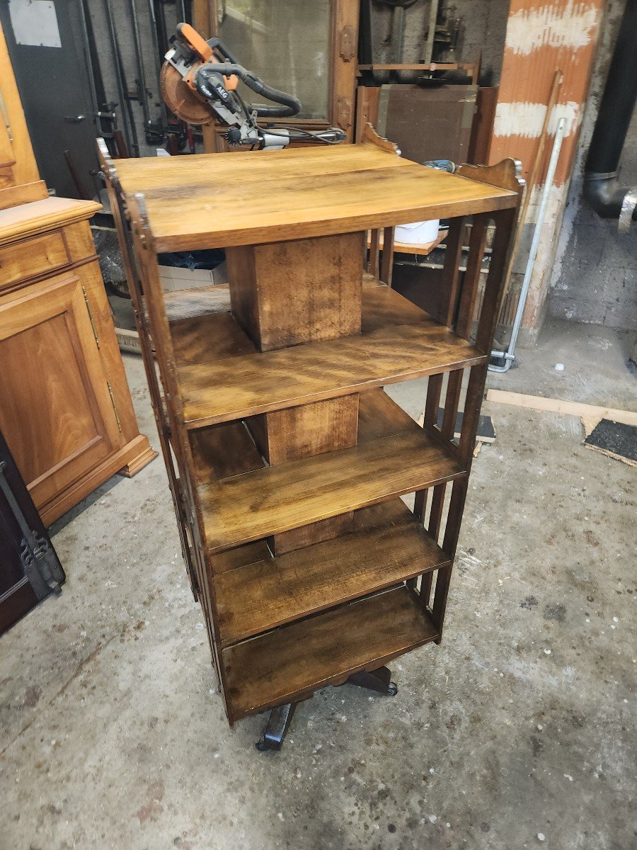Beech Revolving Bookcase From The 1930s-photo-6