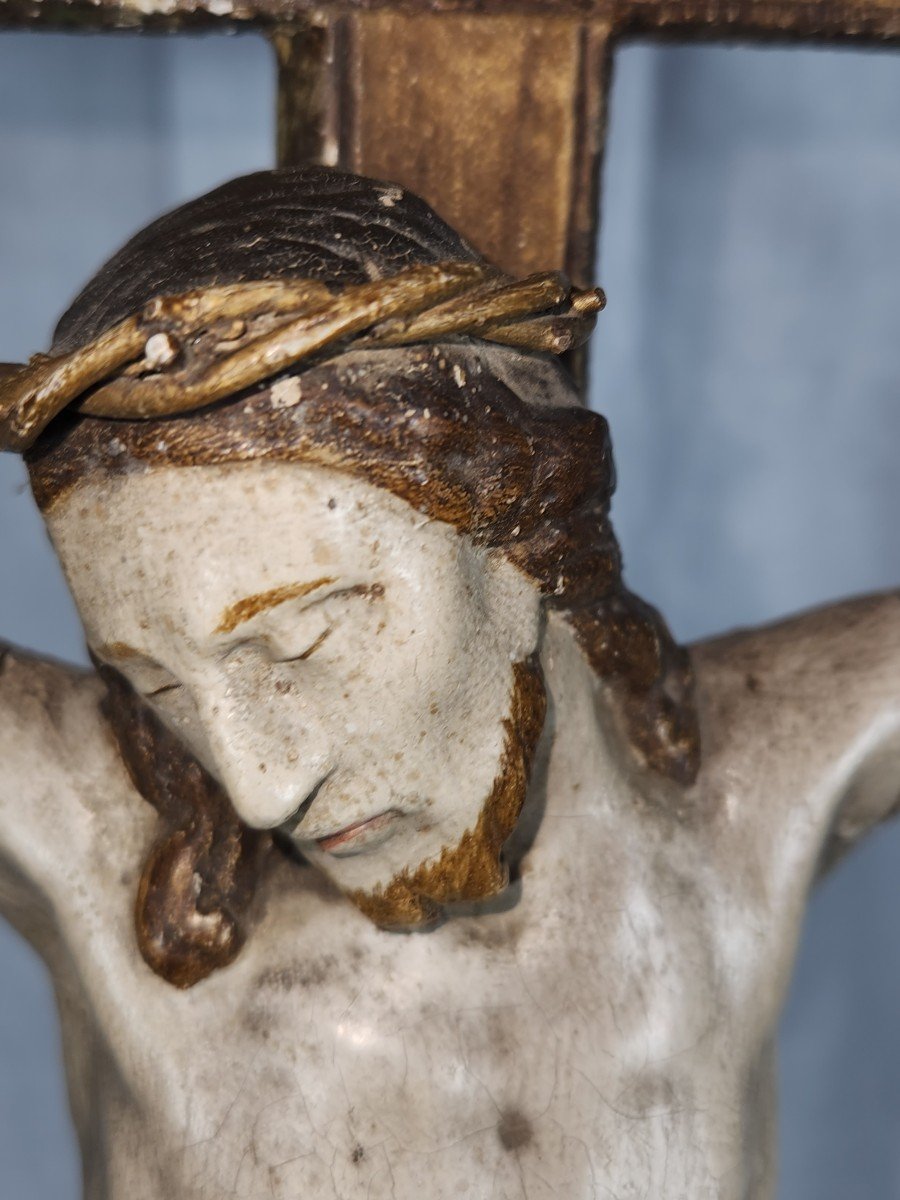 Christ En Bois Polychrome Et Doré Début 19ème -photo-5