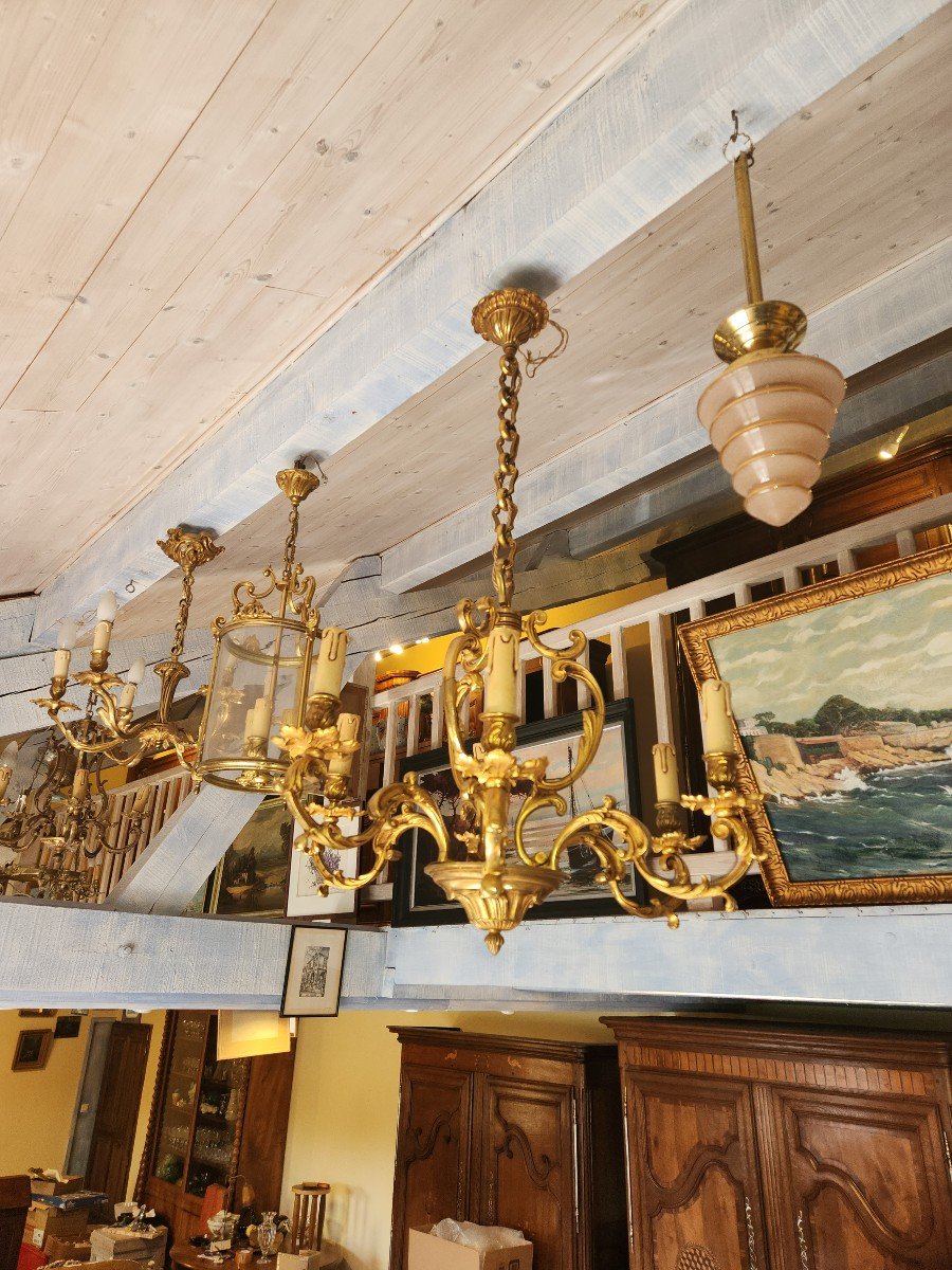 Louis XV Bronze Chandelier With 6 Arms Of Light From The 30s/50s Called Cage Chandelier-photo-3