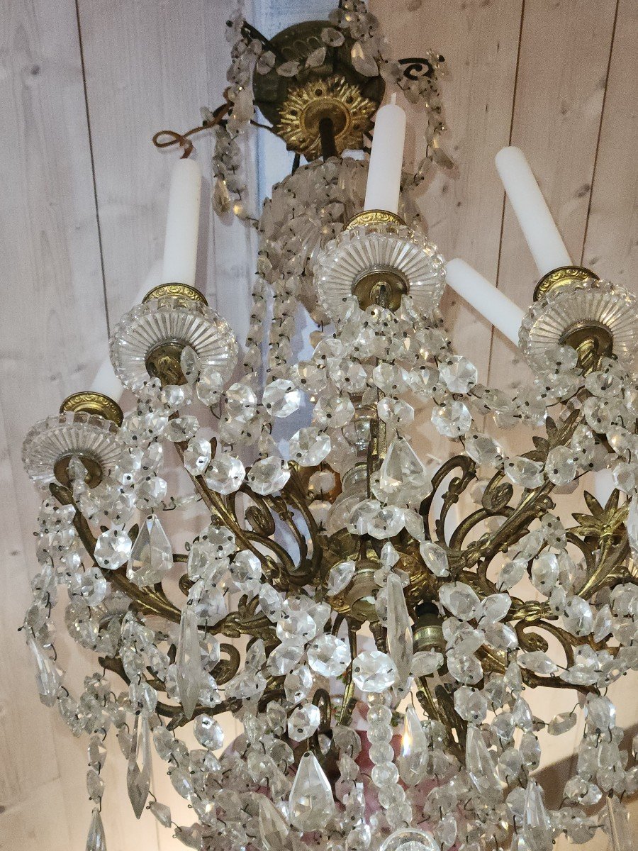 Imposing Chandelier With Crystal Tassels And Bronze Mount From The 19th -photo-4