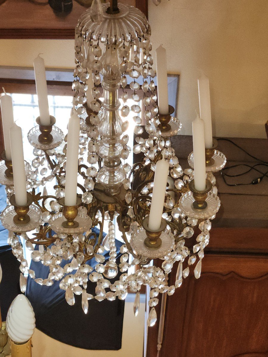 Imposing Chandelier With Crystal Tassels And Bronze Mount From The 19th -photo-7