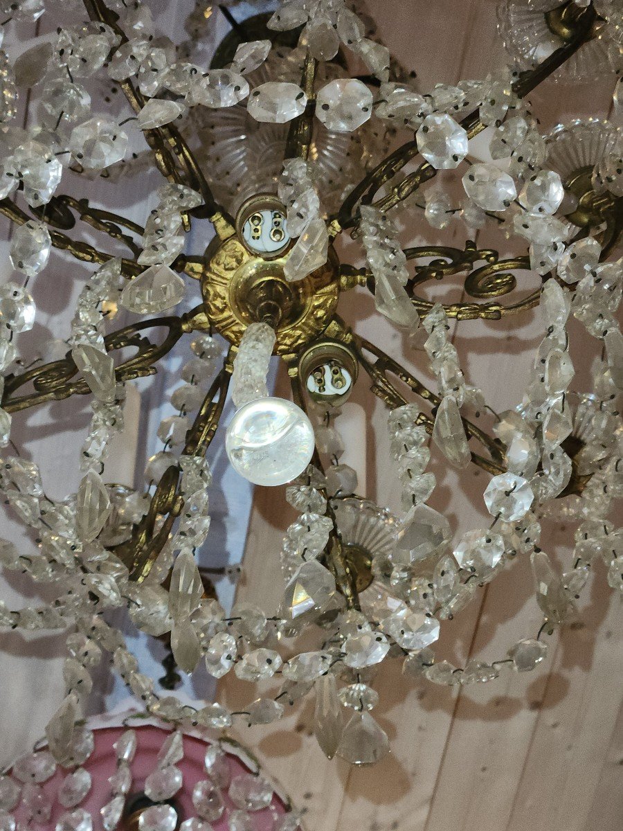 Imposing Chandelier With Crystal Tassels And Bronze Mount From The 19th -photo-8