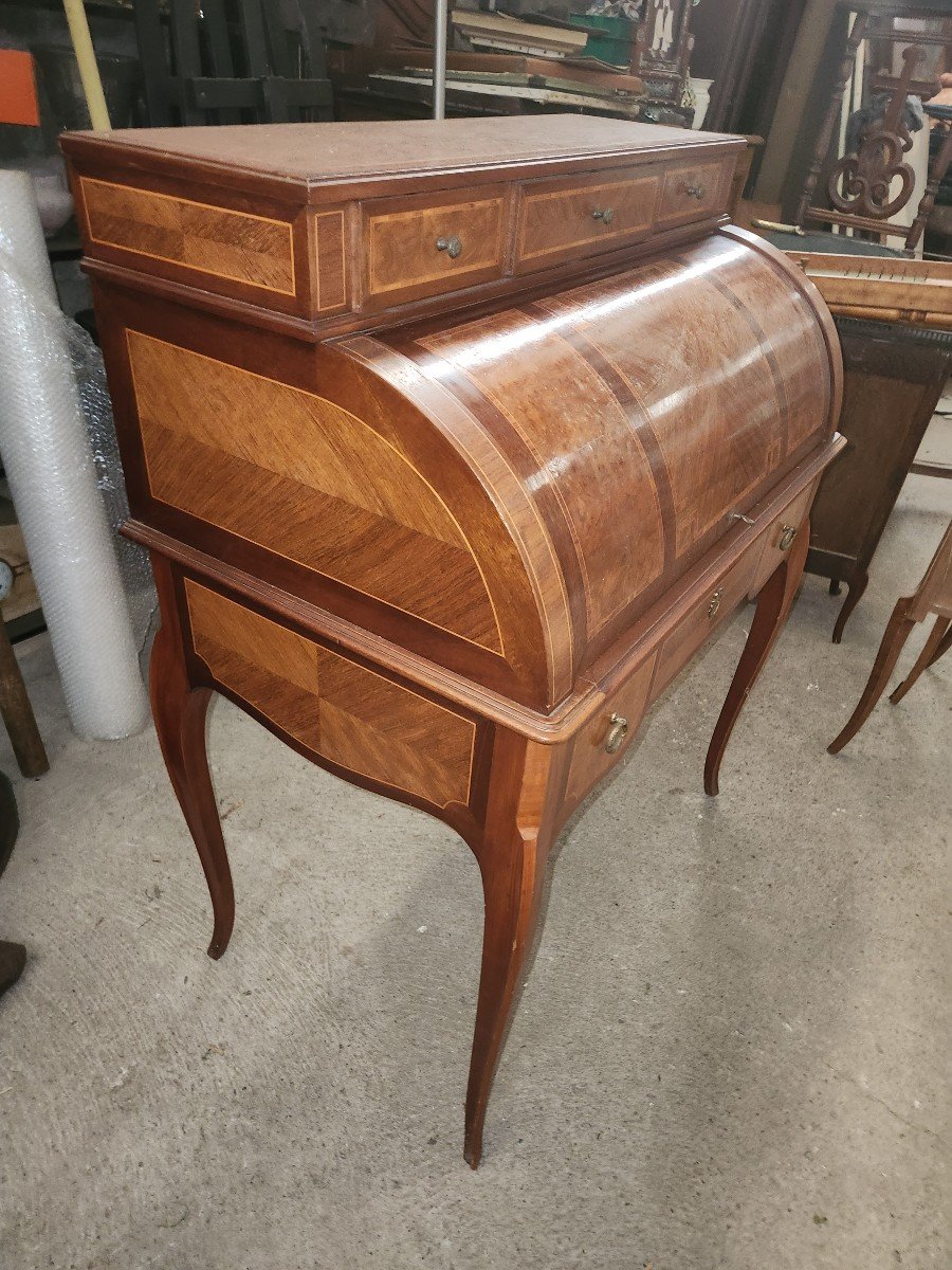 Small Cylinder Desk In 1920s Style Marquetry-photo-1