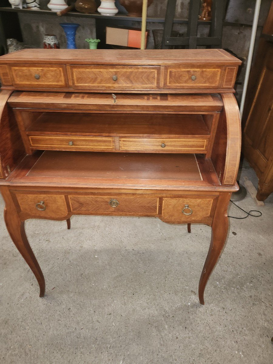 Small Cylinder Desk In 1920s Style Marquetry-photo-4