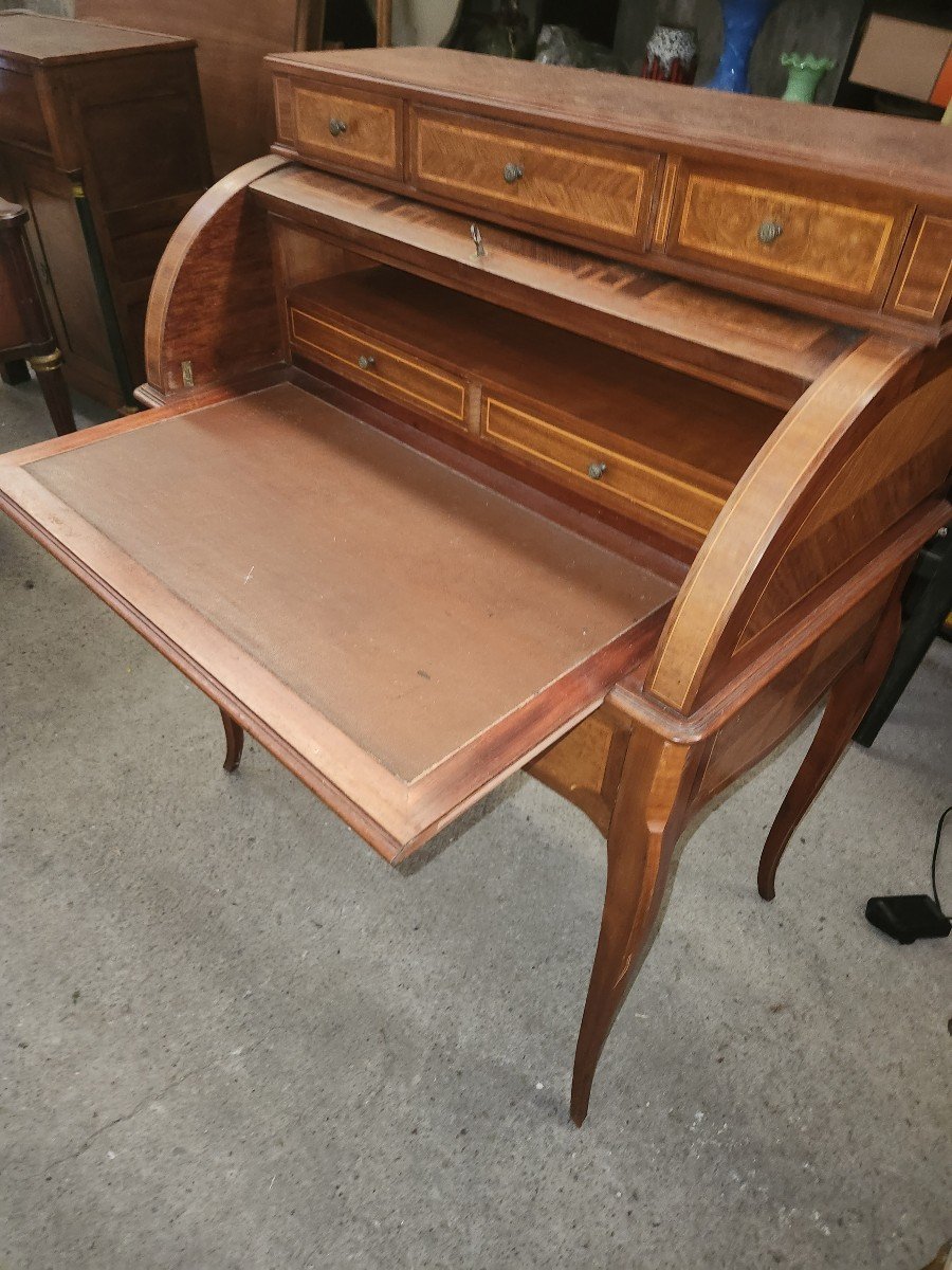 Small Cylinder Desk In 1920s Style Marquetry-photo-6
