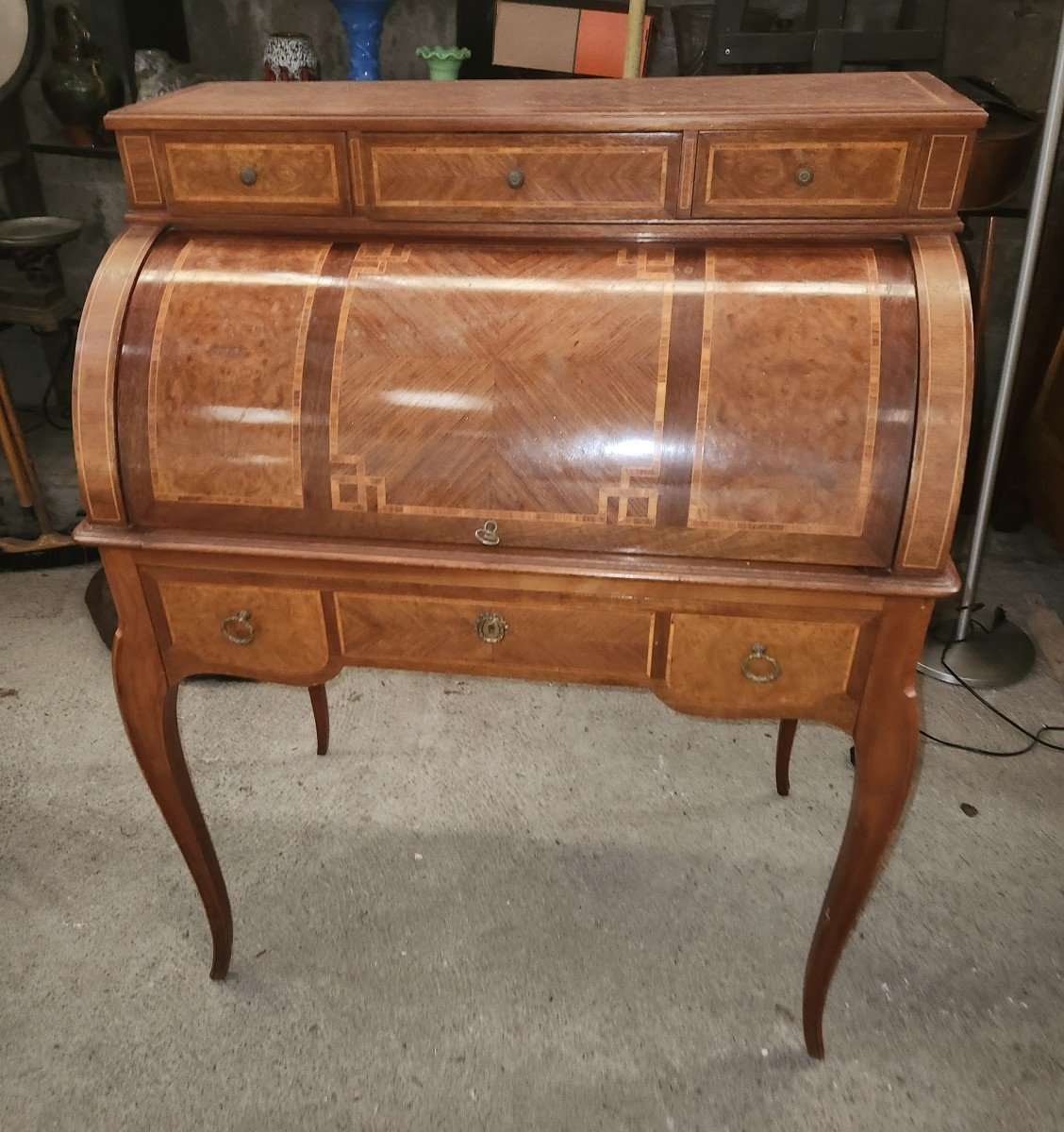Small Cylinder Desk In 1920s Style Marquetry
