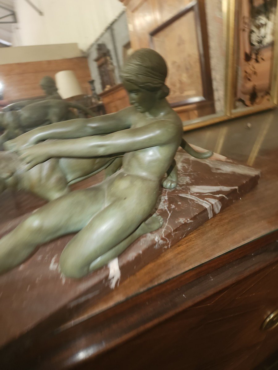 Statue Art Deco la jeune femme et la panthere En Regule De Alexandre Ouline-photo-5