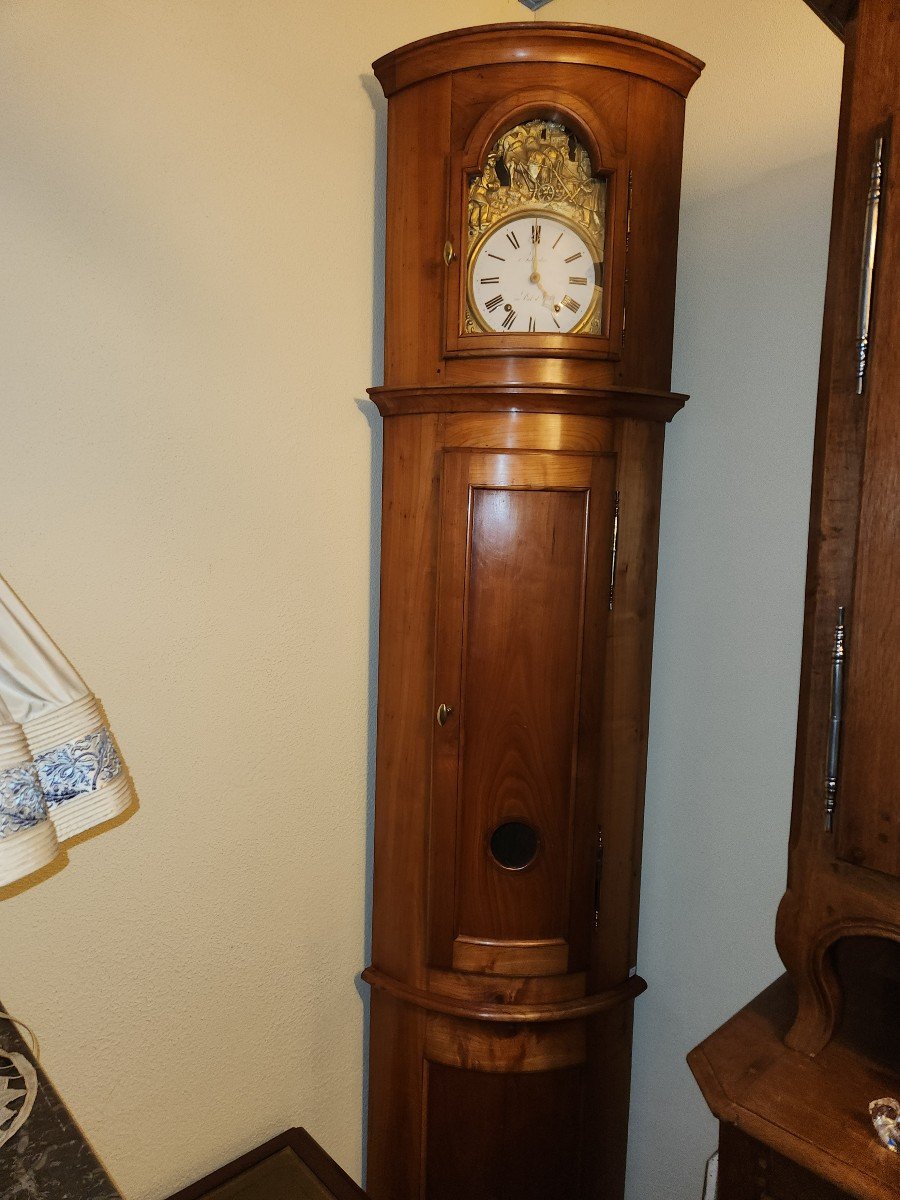 Horloge d'Angle Galbée 19ème En Merisier Du Val d'Ajol(vosges)-photo-1