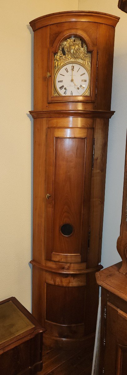 19th Century Curved Corner Clock In Cherry Wood From Val d'Ajol (vosges)