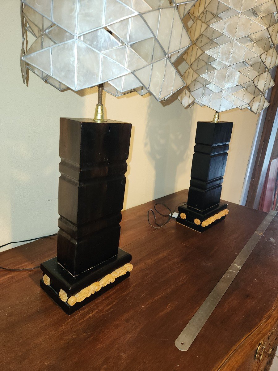 Pair Of Lamps In Very Heavy Wood And Mother-of-pearl 1960/1870-photo-4