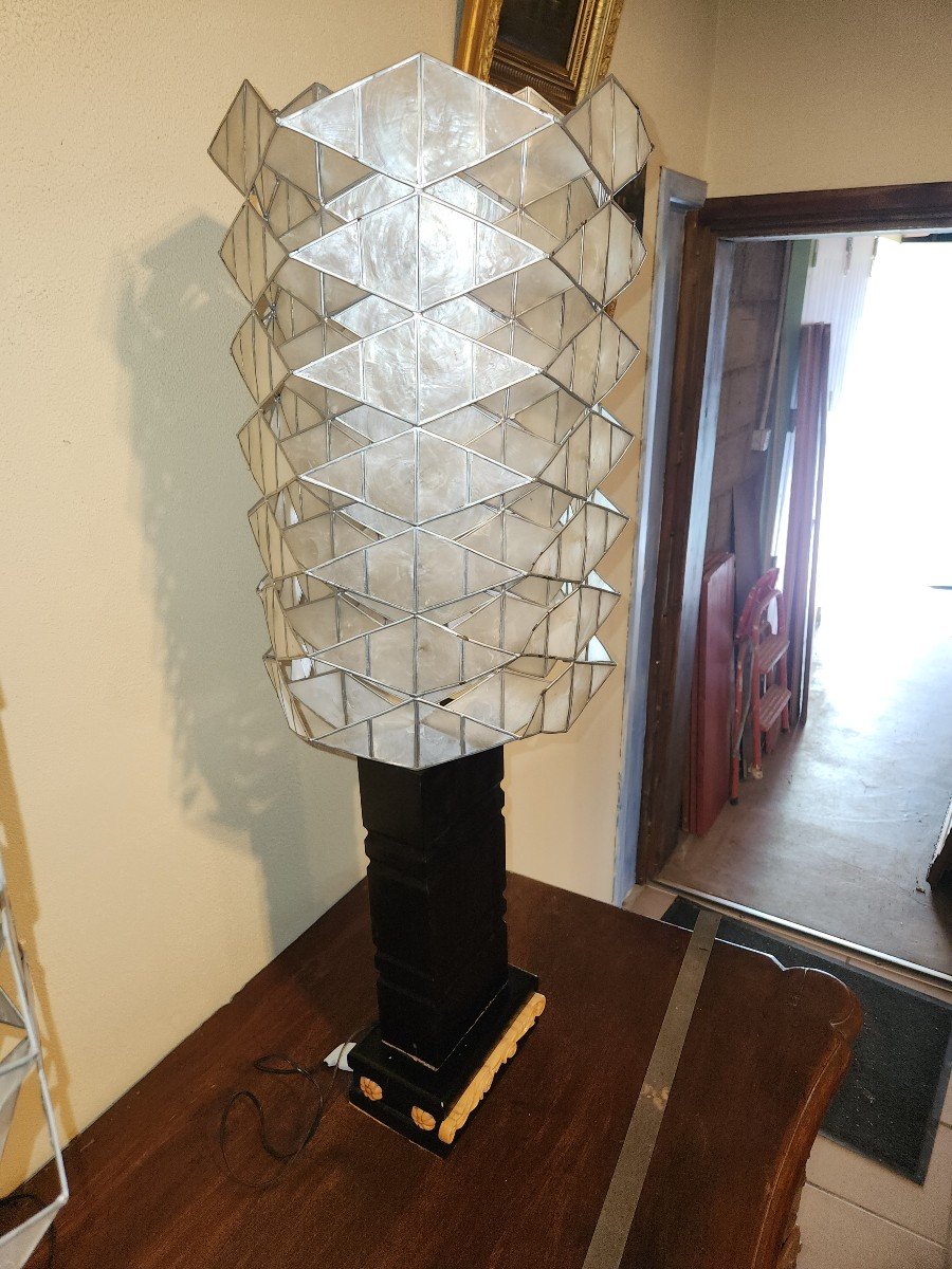 Pair Of Lamps In Very Heavy Wood And Mother-of-pearl 1960/1870-photo-4