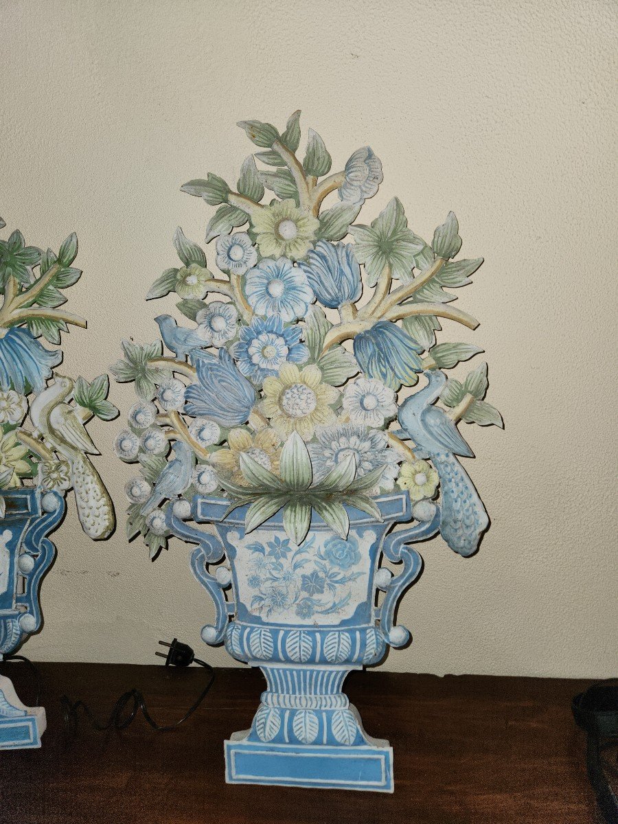 Pair Of Painted Sheet Metal Sconces From The Late 1960s-photo-4
