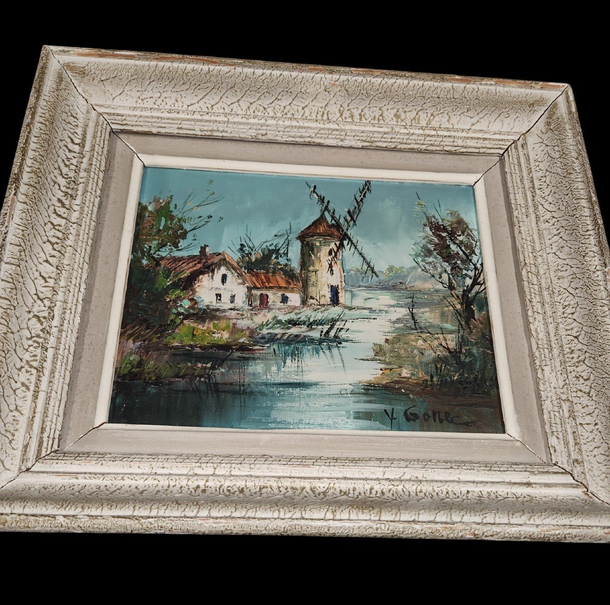 Huile Sur Toile 20ème De Yves Gonec Représentant Un Moulin