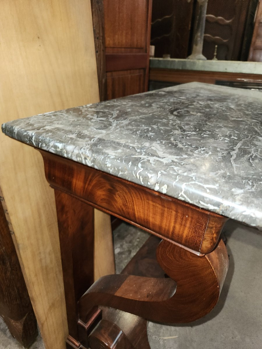 Console Restauration En Acajou Dessus Marbre -photo-3