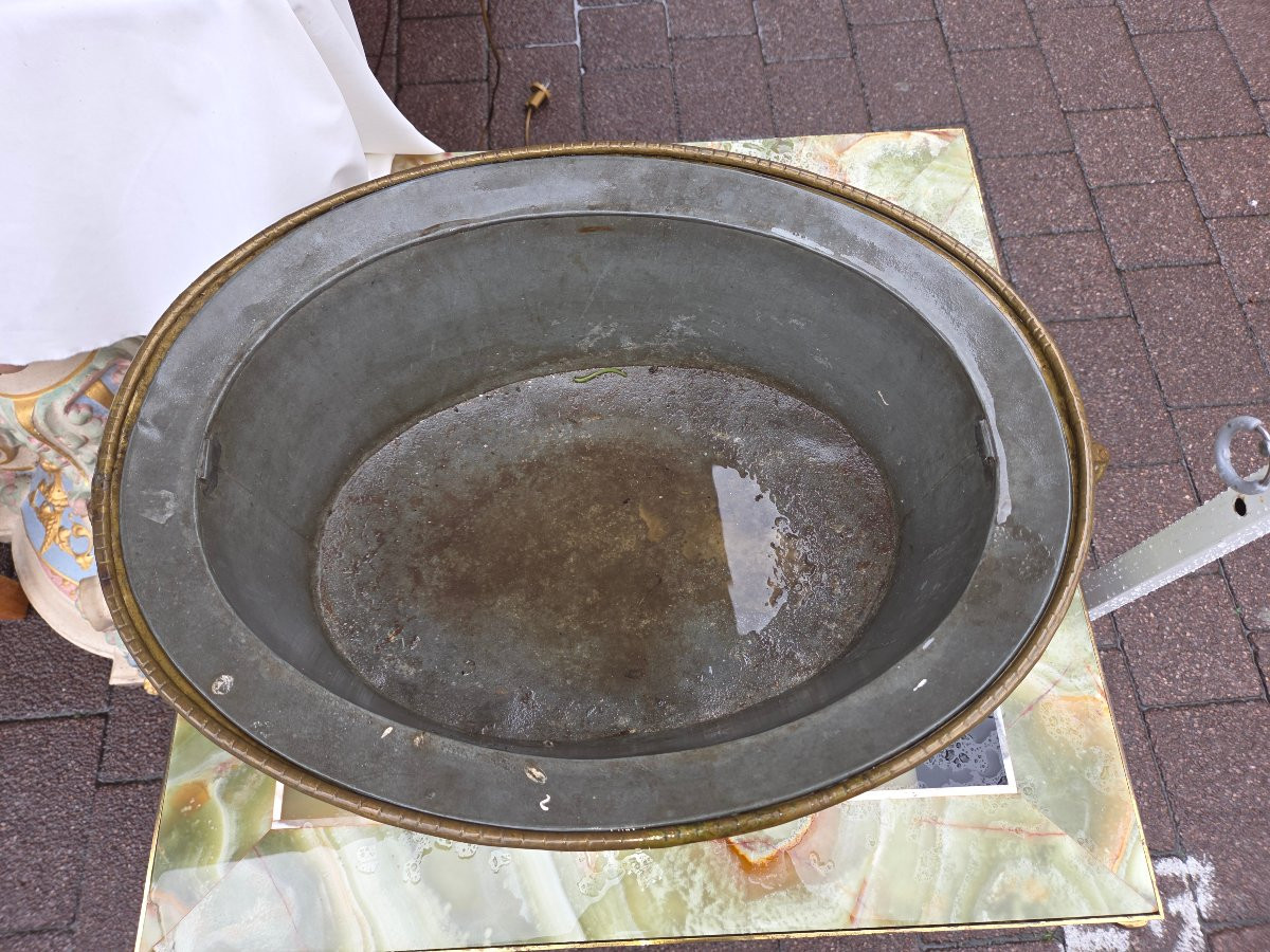 Large Late 18th Century Brass Planter In Louis XIII Style-photo-1