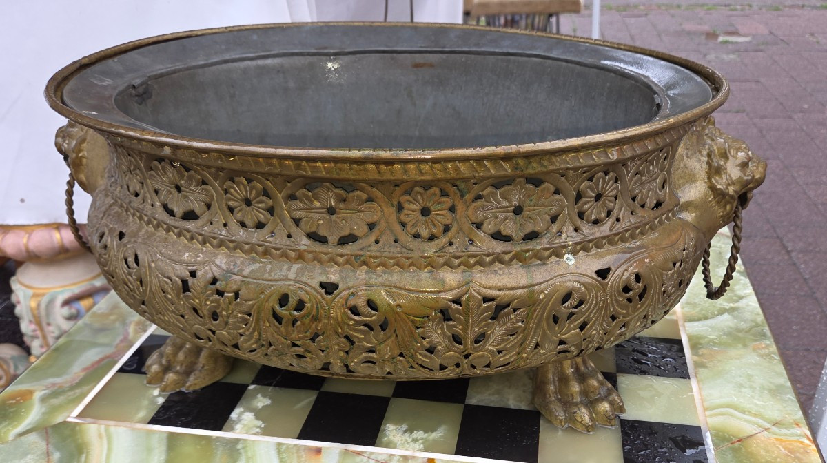Large Late 18th Century Brass Planter In Louis XIII Style