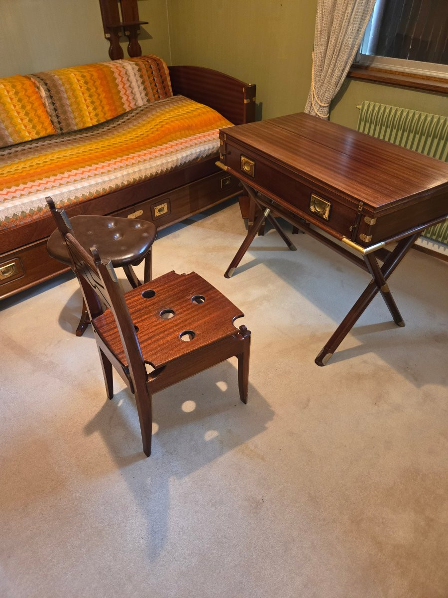 1970s English Marine Style Single Room In Brass And Mahogany-photo-1