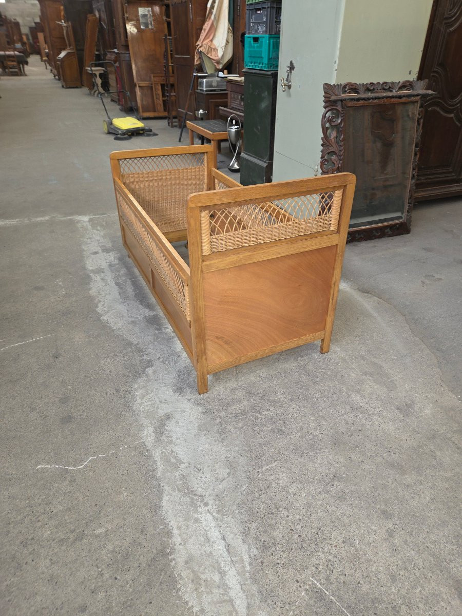 Chest Of Drawers And Bed In Oak And Rattan From The 60s-photo-8