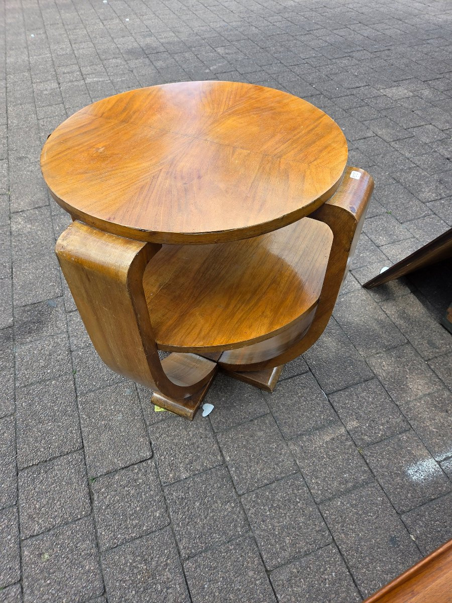 Gueridon art Deco en placage de noyer de forme originale -photo-3