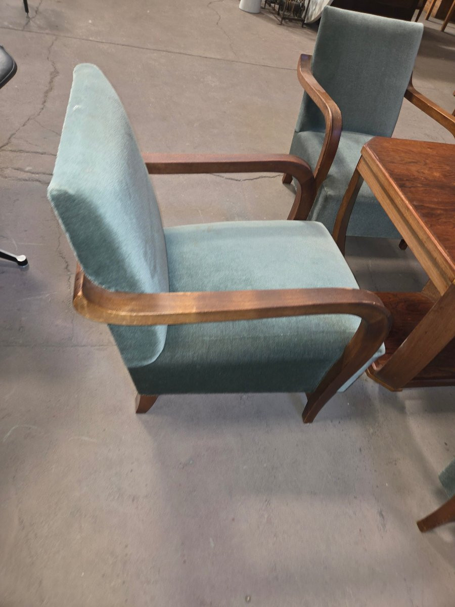 Gauthier Poinsignon Set Consisting Of 4 Armchairs, A Pedestal Table And A Bookcase -photo-6
