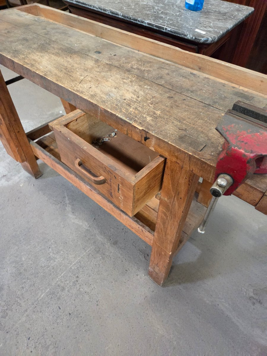 Small Carpenter's Workbench From The Early 20th Century-photo-2
