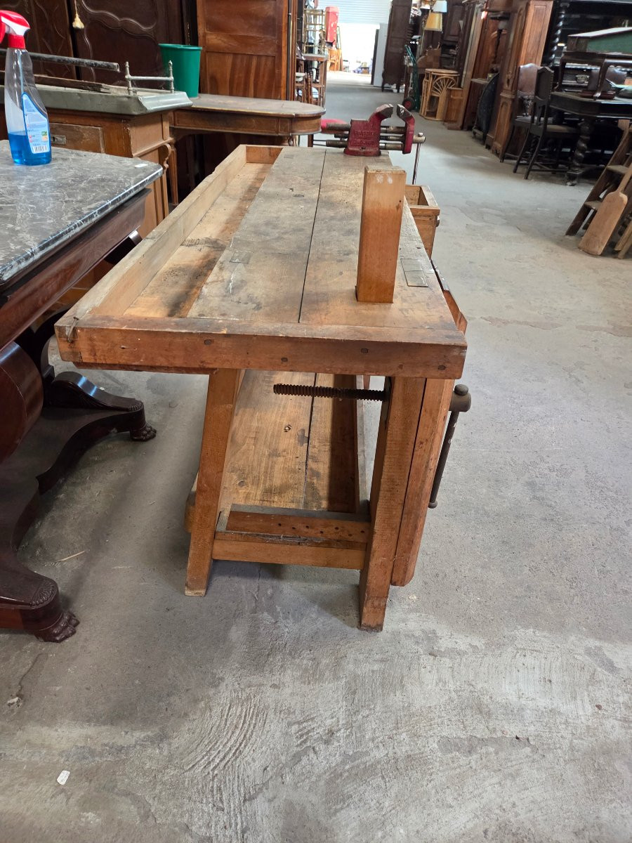 Small Carpenter's Workbench From The Early 20th Century-photo-3