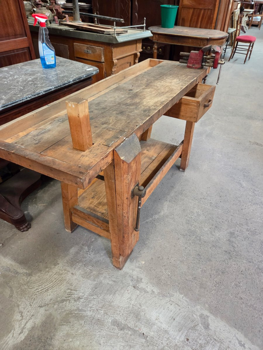 Small Carpenter's Workbench From The Early 20th Century-photo-5