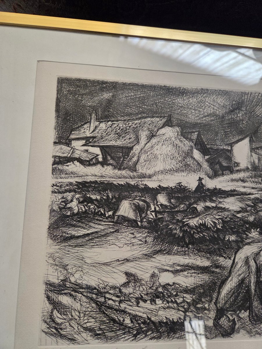 Dessin de Roger Marage (1922/2012) récolte des pommes de terre en Lorraine -photo-3