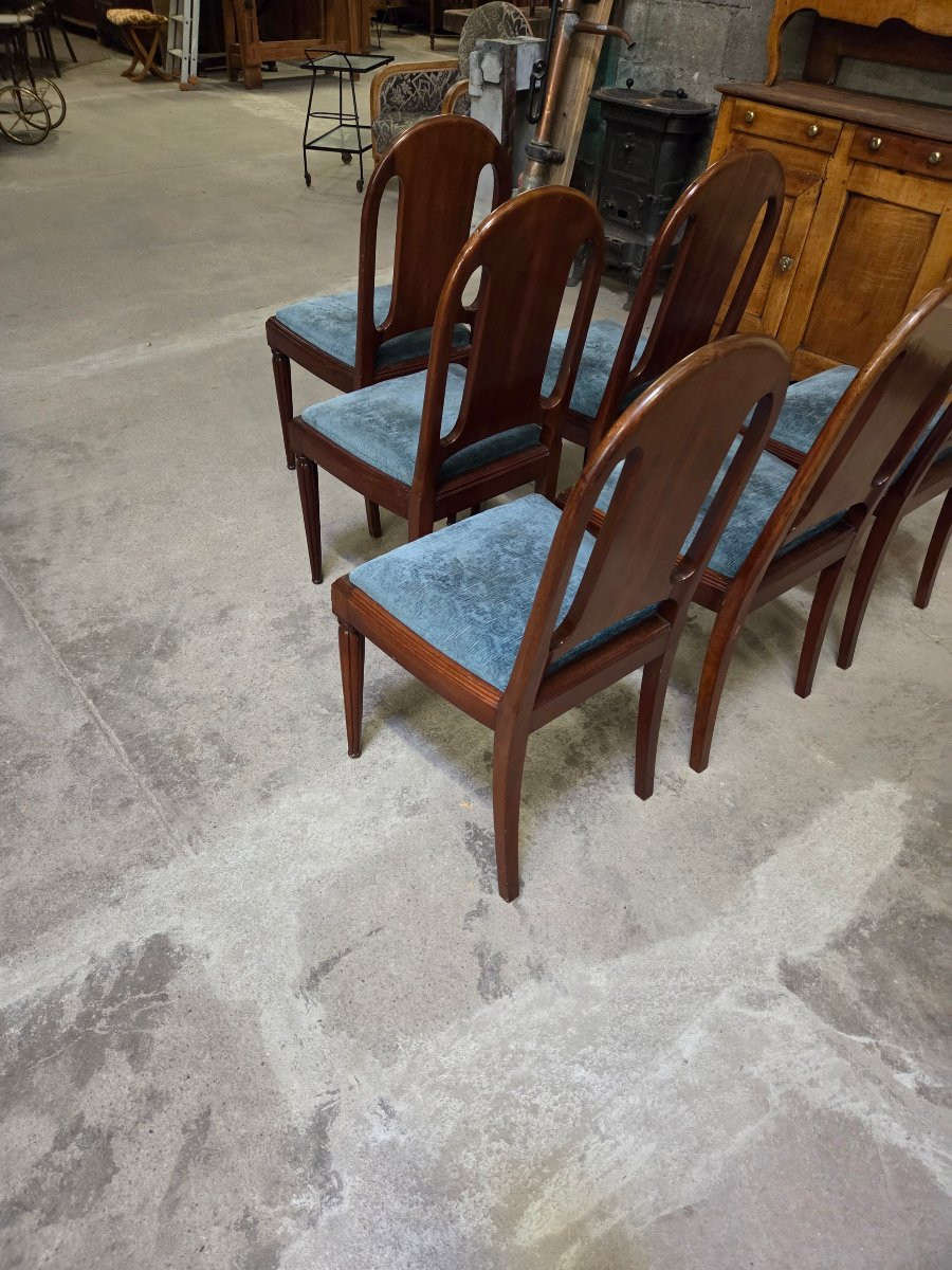 Set Of 6 Art Deco Mahogany Chairs-photo-7