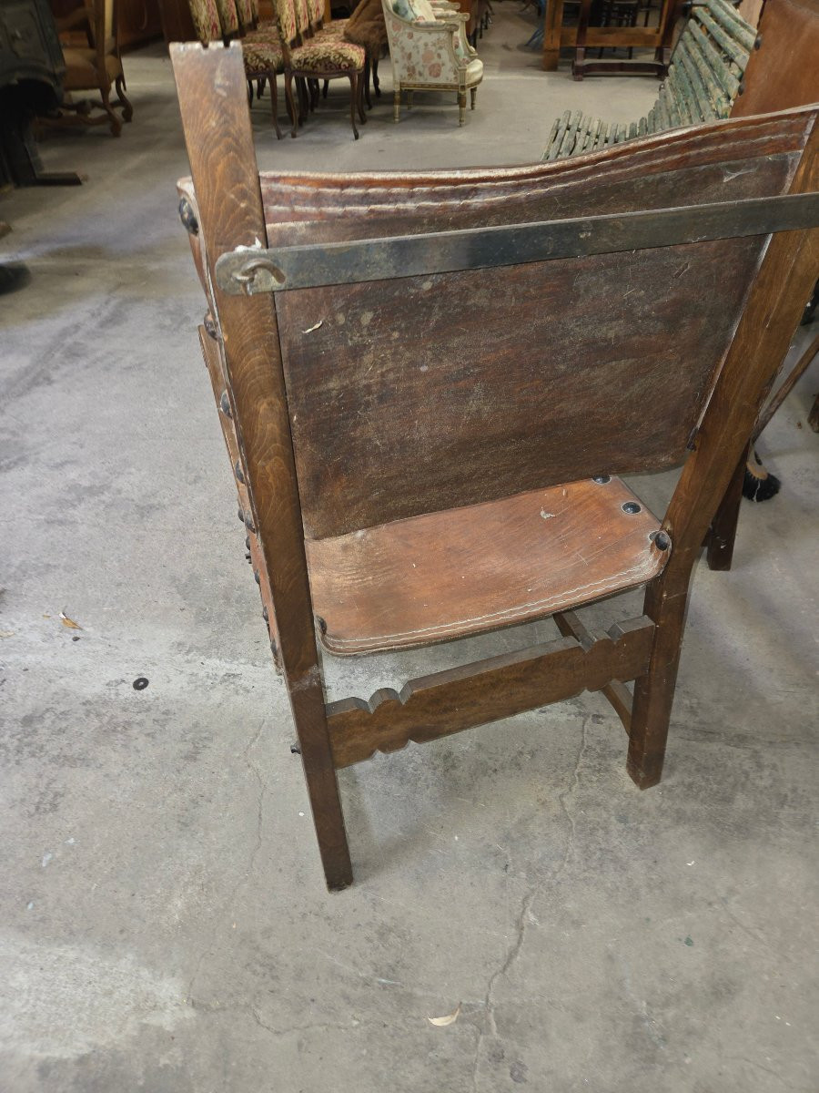 Pair Of 19th Century Armchairs In The Haute Epoque Style, Seat And Back In Cordoba Leather-photo-3