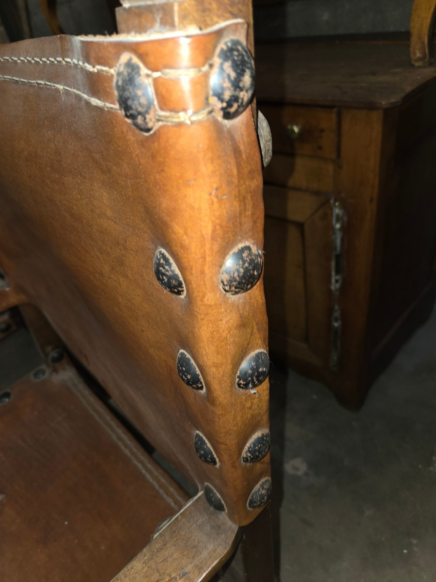 Pair Of 19th Century Armchairs In The Haute Epoque Style, Seat And Back In Cordoba Leather-photo-4