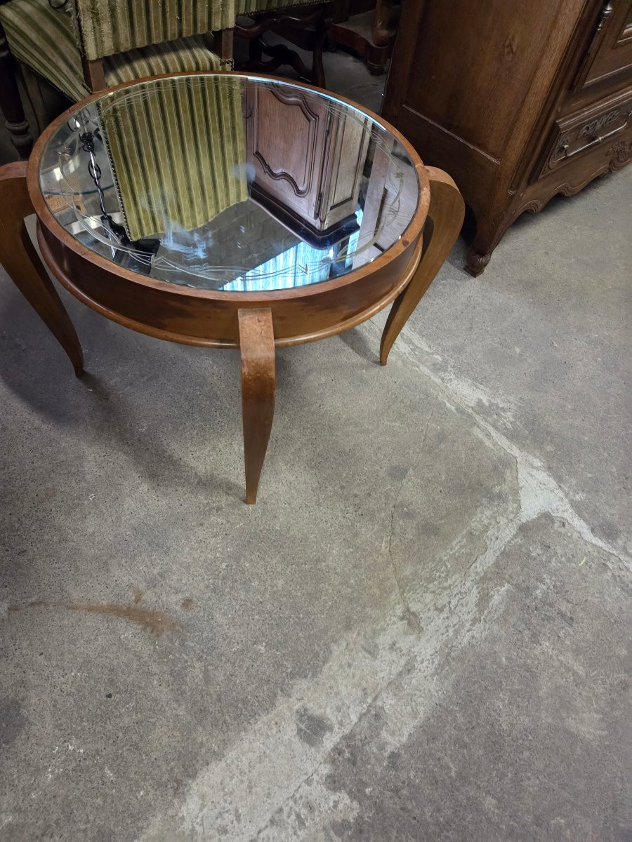 Art Deco Walnut Side Table With Mirrored Top And Decorations -photo-5