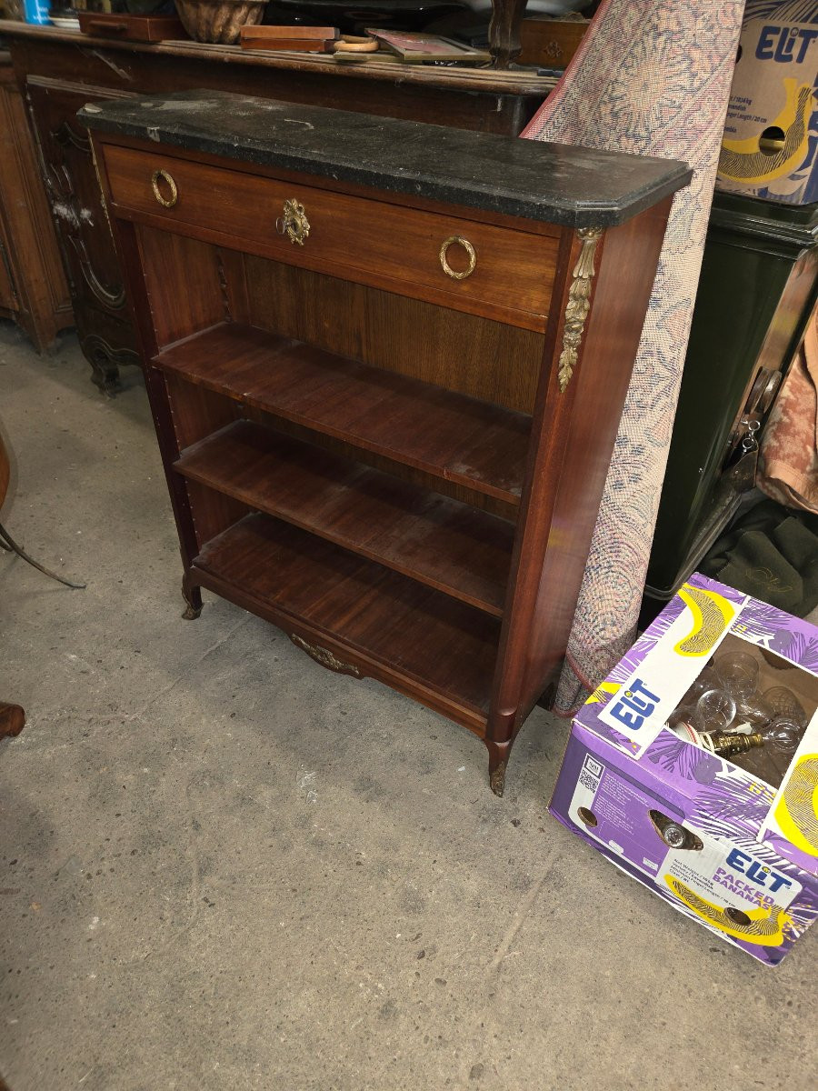 Small Mahogany Bookcase From The 2nd Part Of The 19th Century In Louis XVI Style With Marble Top.-photo-1