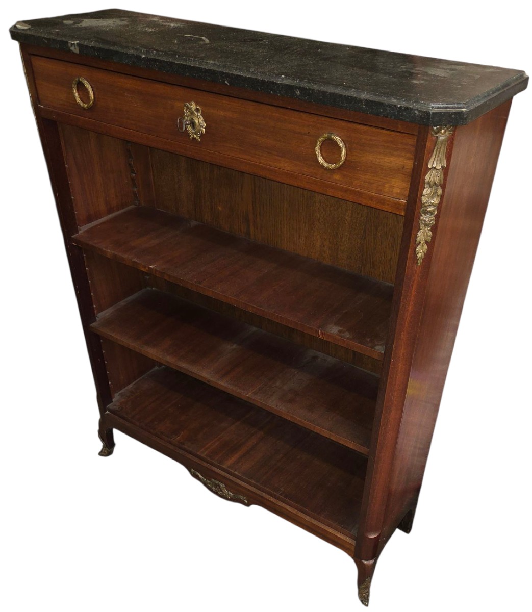 Small Mahogany Bookcase From The 2nd Part Of The 19th Century In Louis XVI Style With Marble Top.