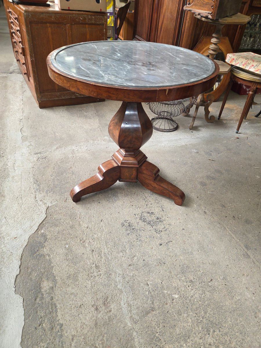 Gueridon tripode d'époque restauration en acajou dessus marbre-photo-2