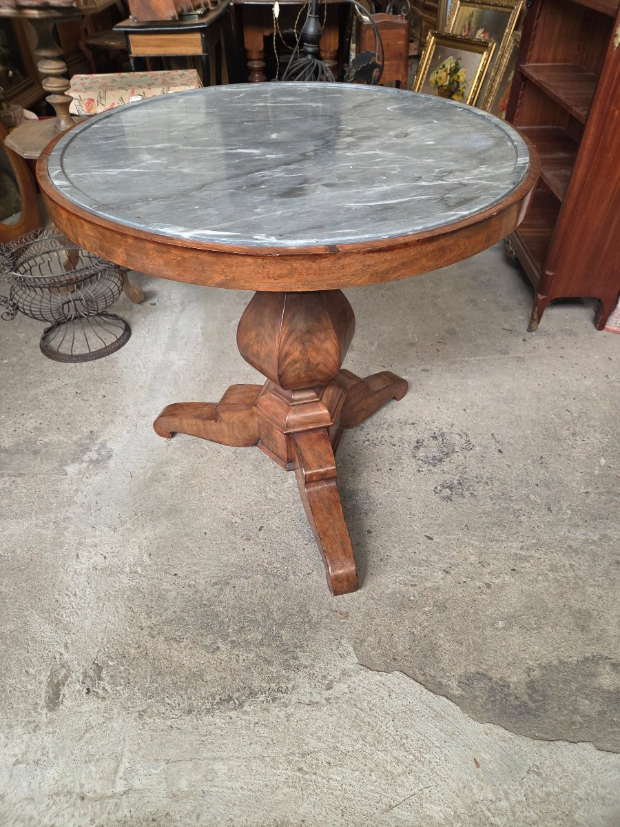 Gueridon tripode d'époque restauration en acajou dessus marbre-photo-3